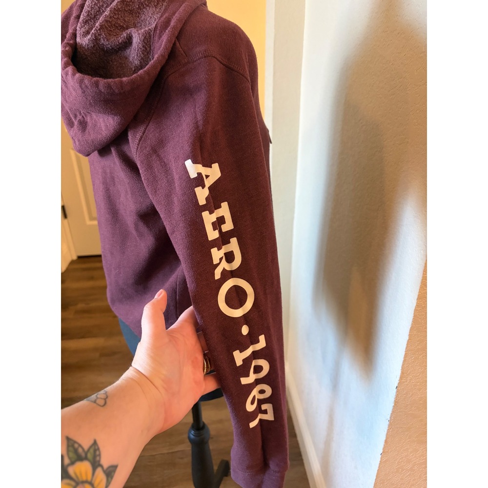 Aeropostale Womens Full Zip Hoodie Maroon Burgundy Aero 1987 Graphic Small - Picture 3 of 7